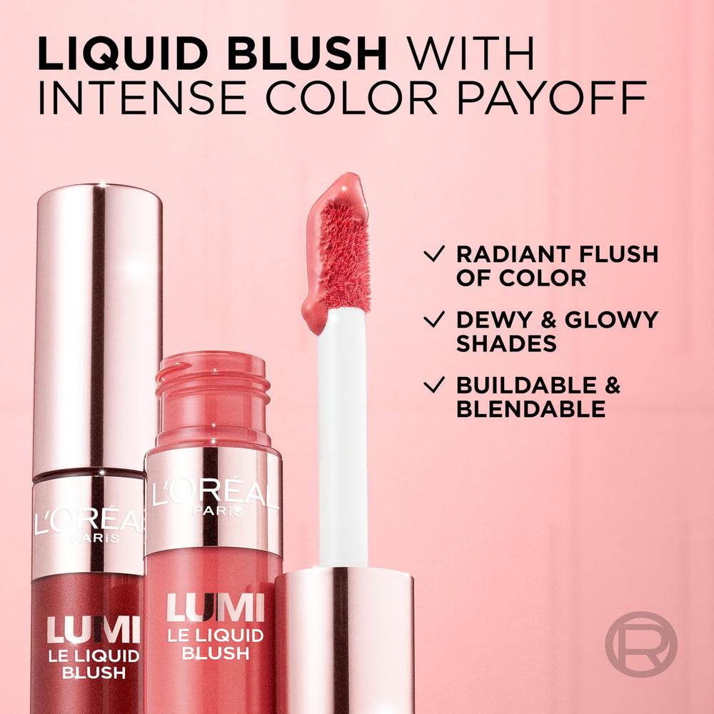 L'Oreal Paris Lumi Le Liquid Blush coral intenso, color duradero en la piel.