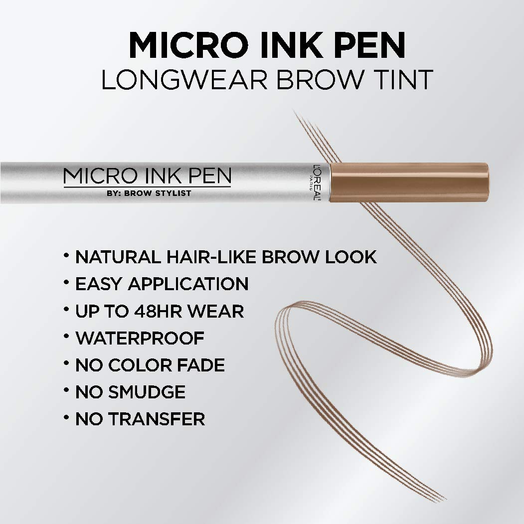 L'Oréal Paris Micro Ink Pen Brow Stylist en tono Rubio Oscuro para cejas definidas naturalmente.