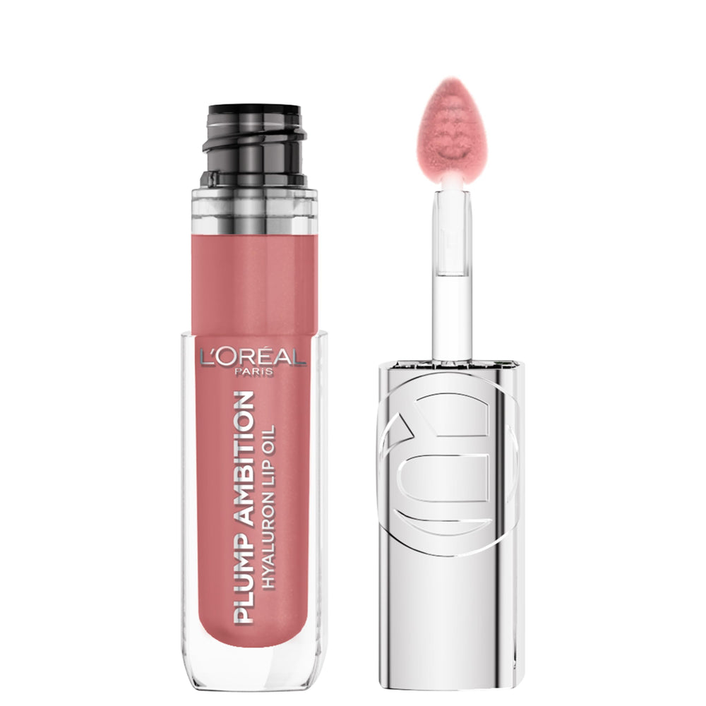 L’Oréal Paris Plump Ambition Lip Oil en botella visible, hidratación duradera.