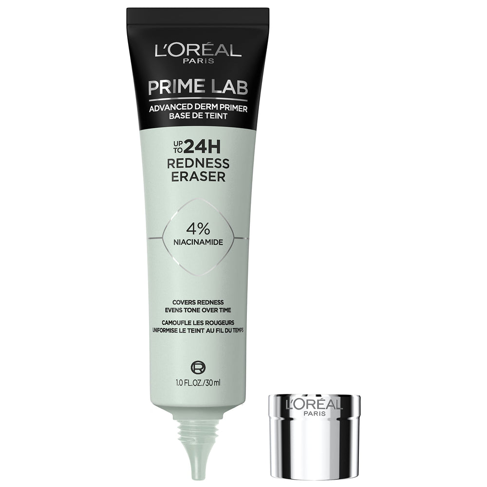 L’Oréal Paris Prime Lab primer enrojecimiento: se ve la botella para neutralizar el enrojecimiento.