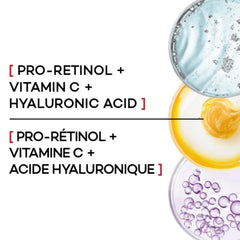 Pro Retinol y ácido hialurónico para firmeza de la piel.