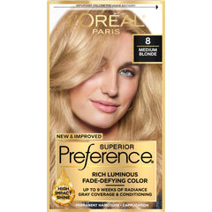 L'Oreal Paris Superior Preference, botella de coloración permanente, tono 8 Rubio Medio, color duradero.