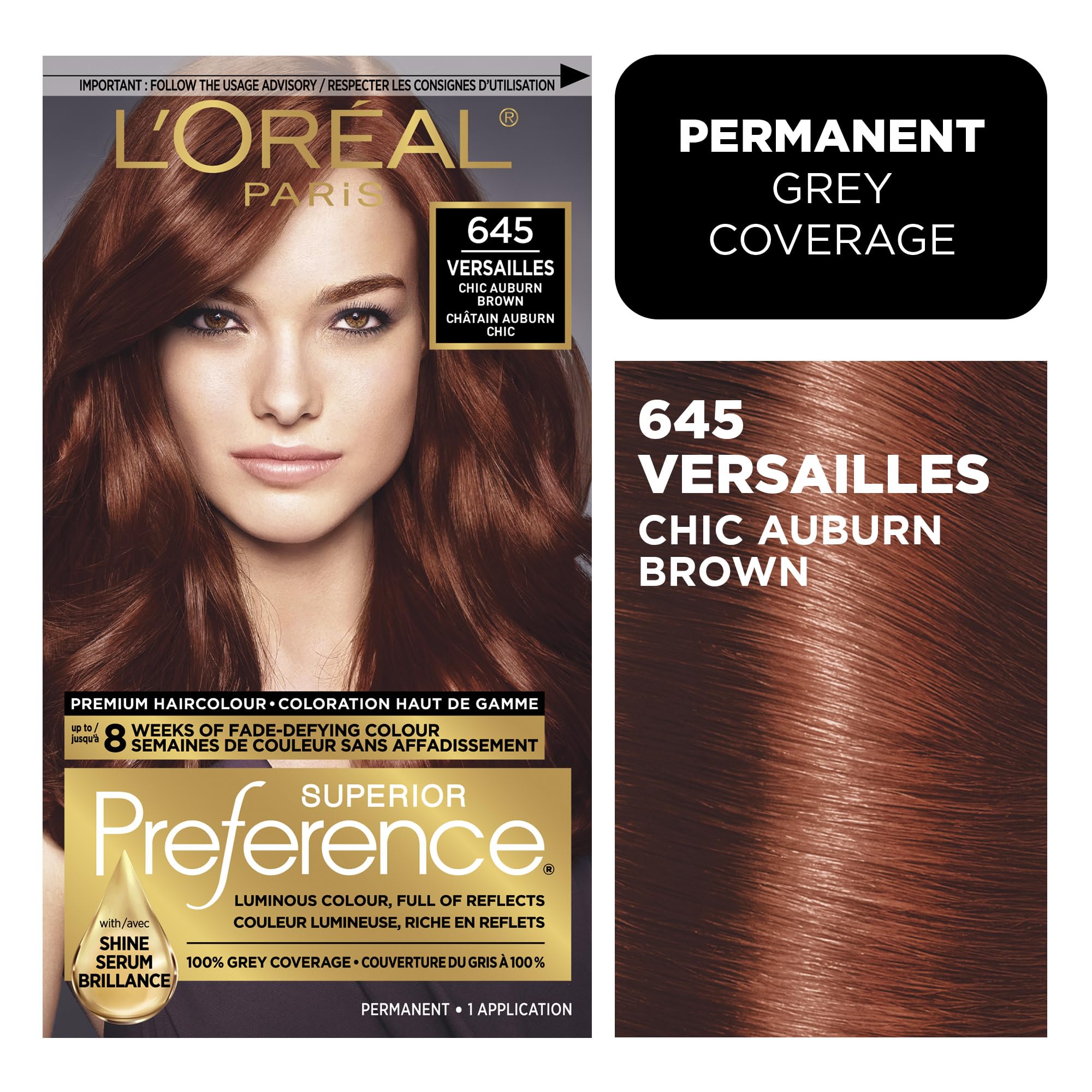 L’Oréal Paris Superior Preference 6AB Auburn Chic, color duradero con brillo radiante y cobertura de canas.