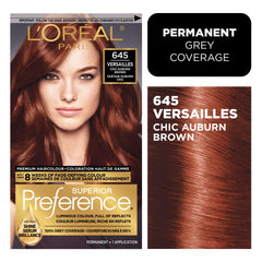 L’Oréal Paris Superior Preference 6AB Auburn Chic, color duradero con brillo radiante y cobertura de canas.