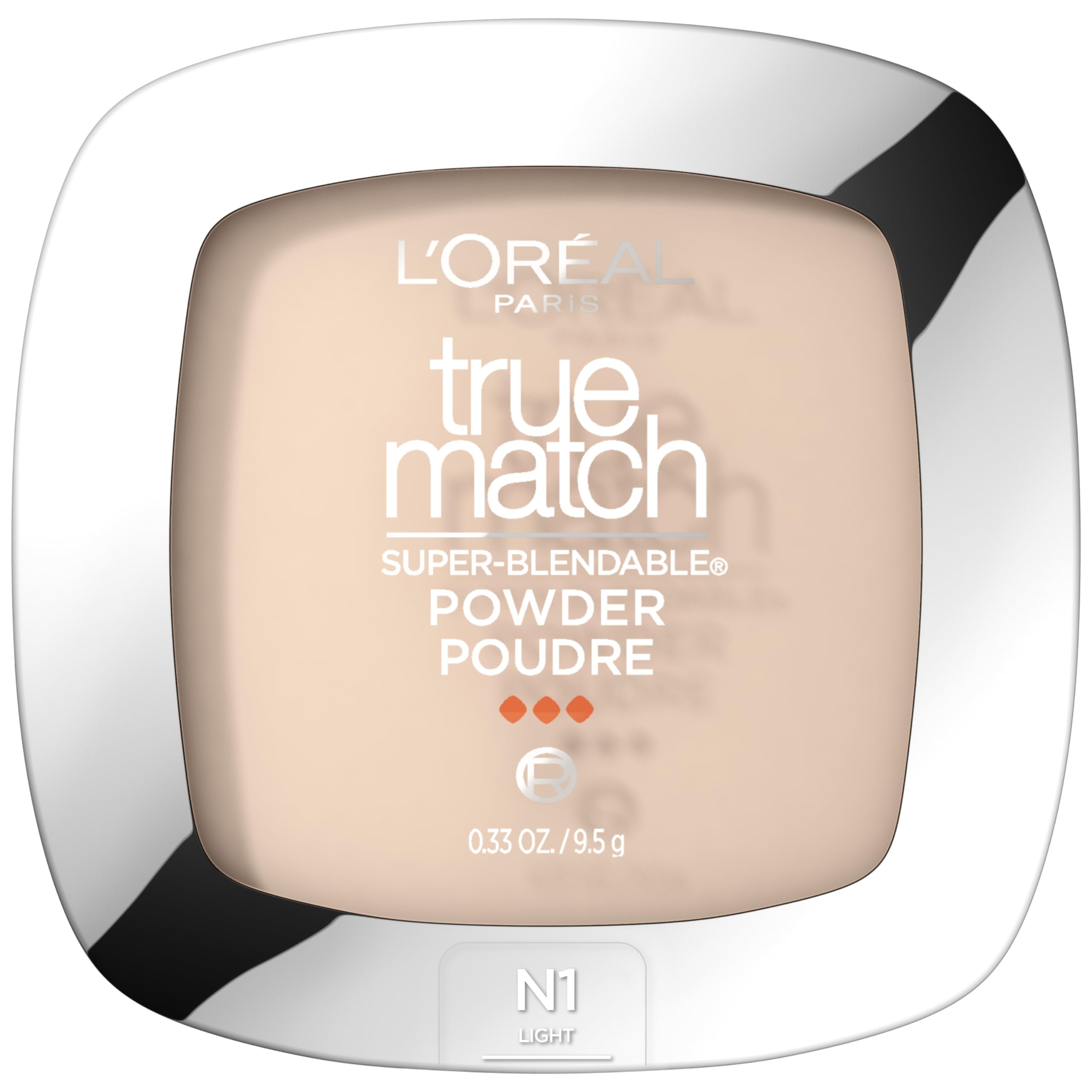 L'Oréal Paris True Match Polvo base sin aceite, empaque con espejo para retoques diarios.