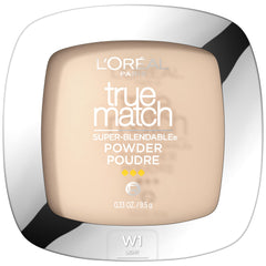 L’Oréal Paris True Match Polvo sin aceite tono W1 Light, acabado natural.