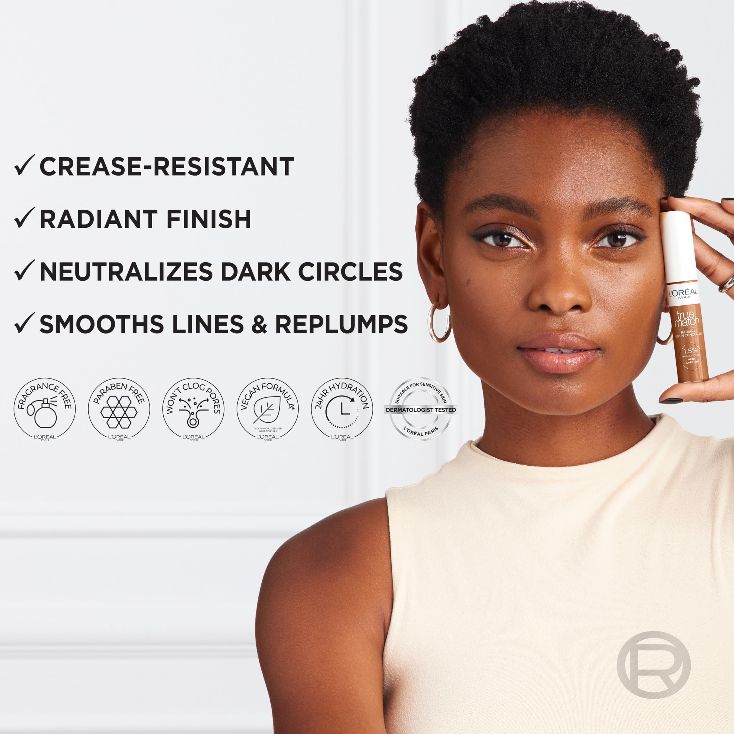 L’Oréal Paris True Match Radiant Serum Concealer libre de fragancia para uso diario.