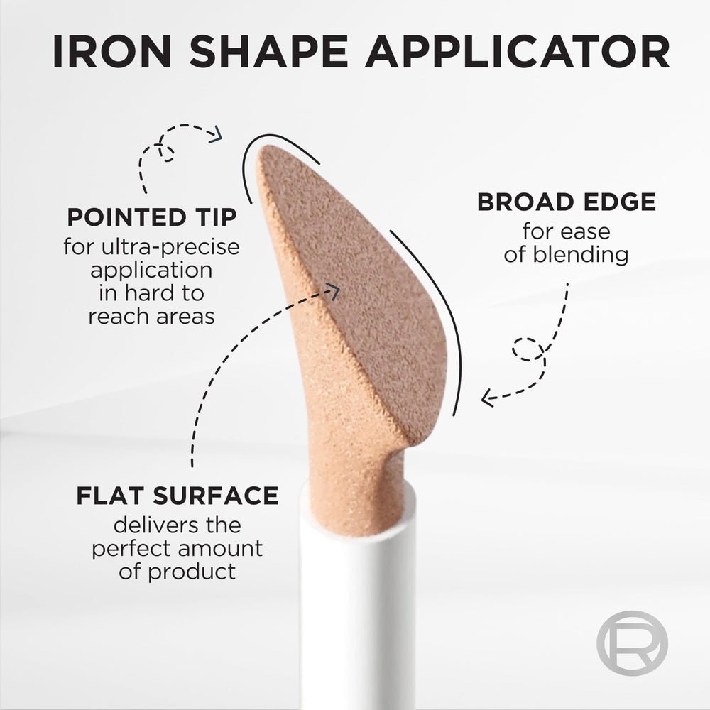 Close-up of under-eye area with concealer smoothing fine lines.