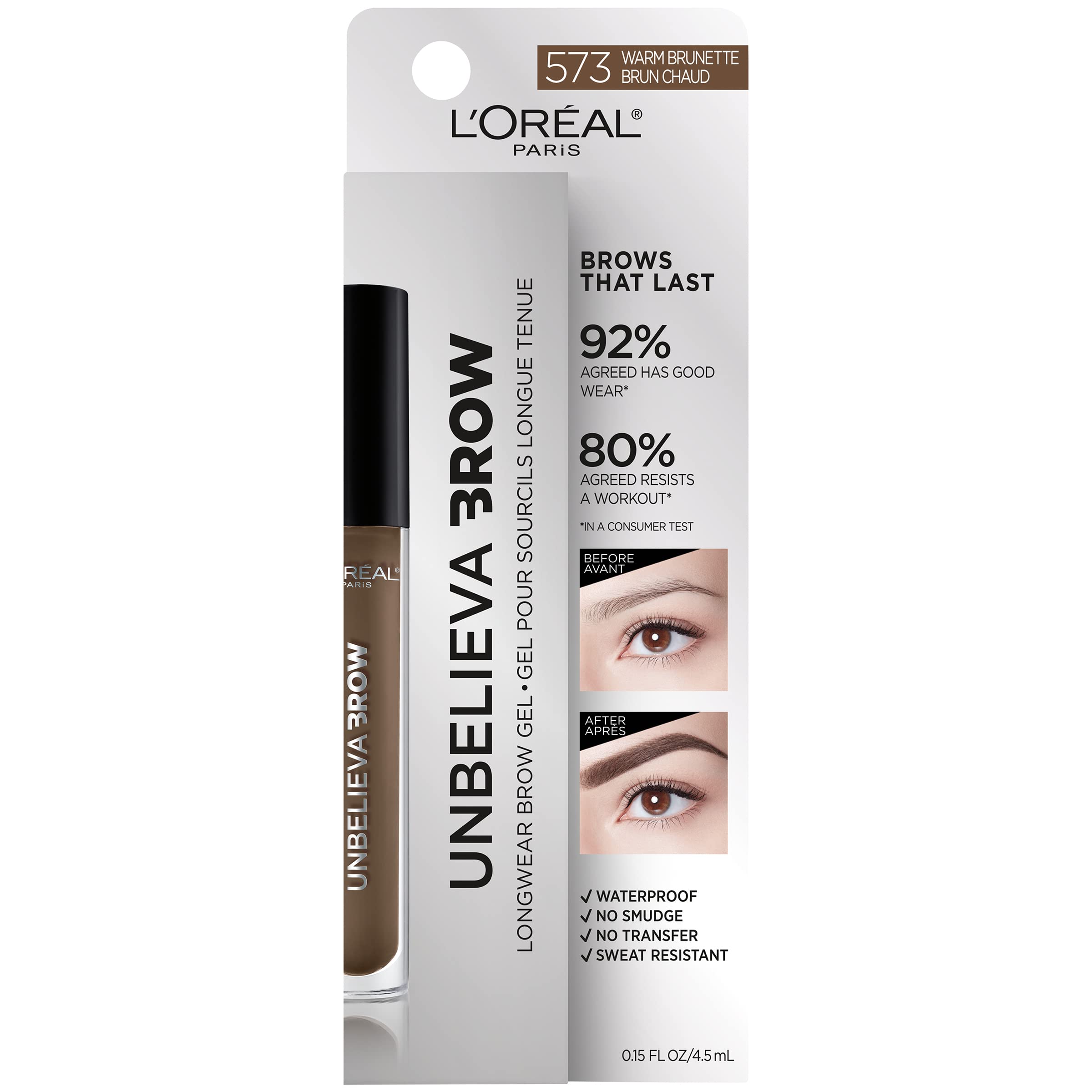 Cejas definidas y resistentes al agua con gel tintado de L’Oréal.