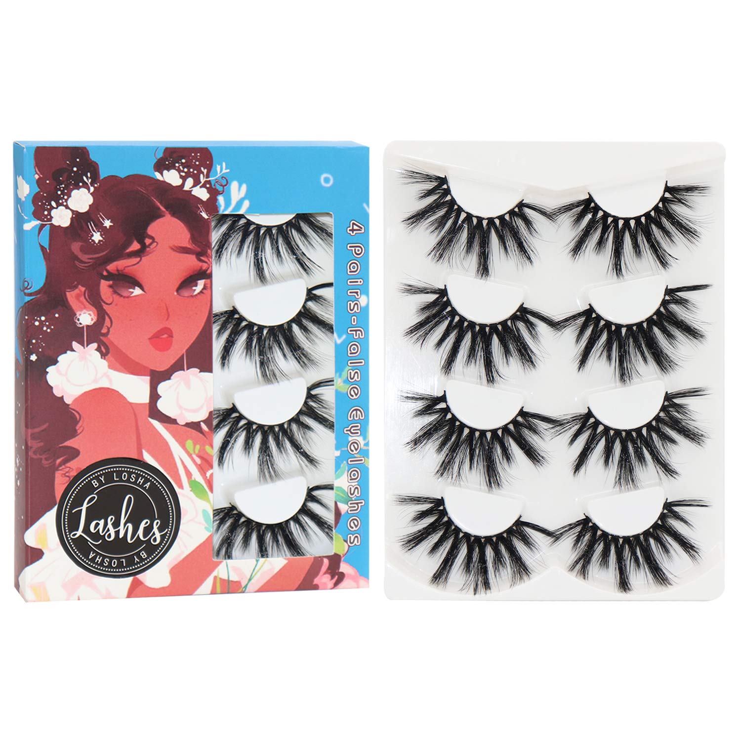 Pestañas Losha 25mm dramáticas cruzadas para looks nocturnos de alto impacto.