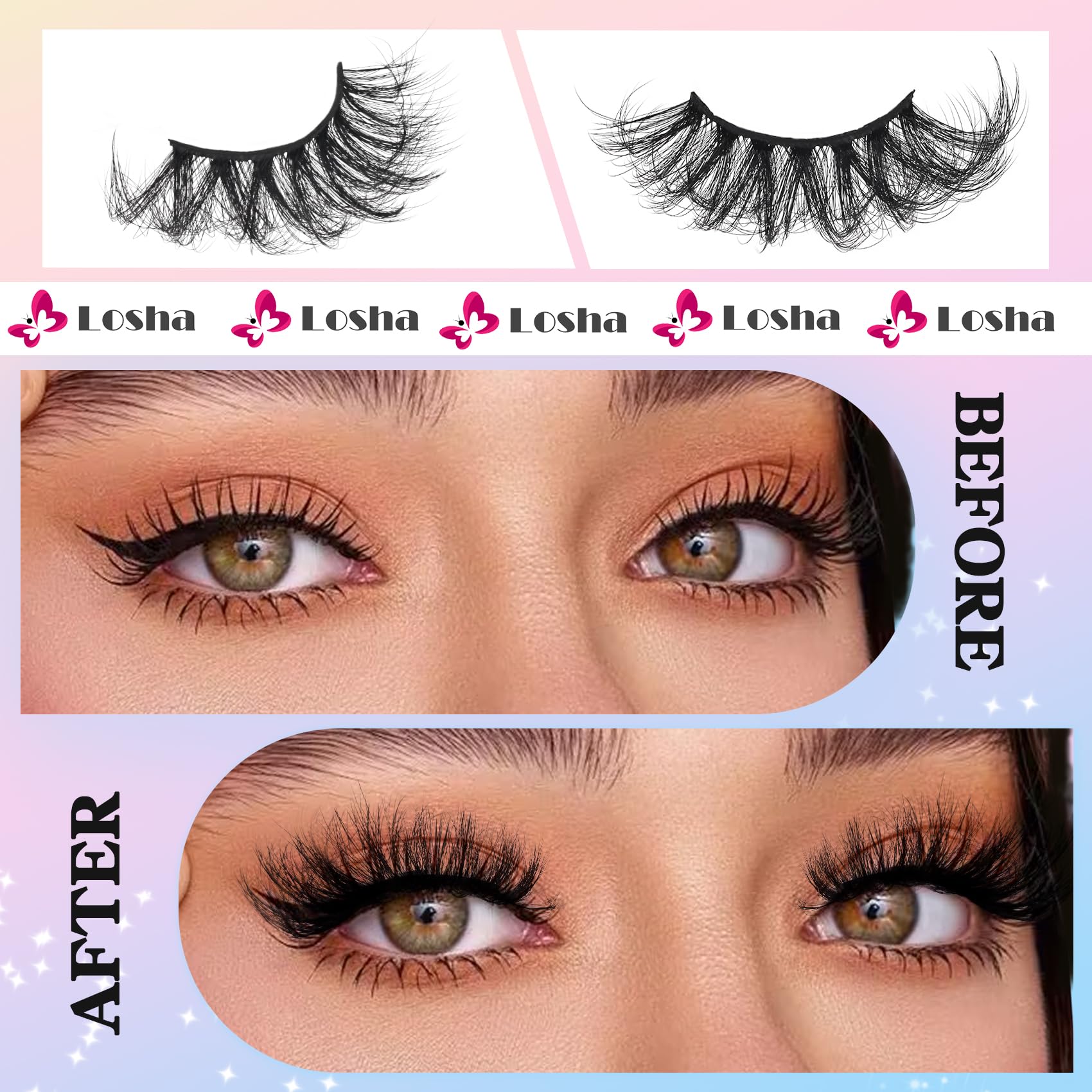 Losha 3D 25mm mink sintético, efecto dramático para eventos.