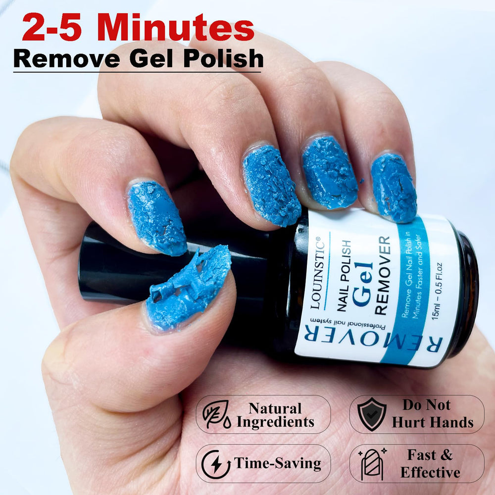 LOUINSTIC remover bottles (2 × 15ml) displayed for quick at-home removal