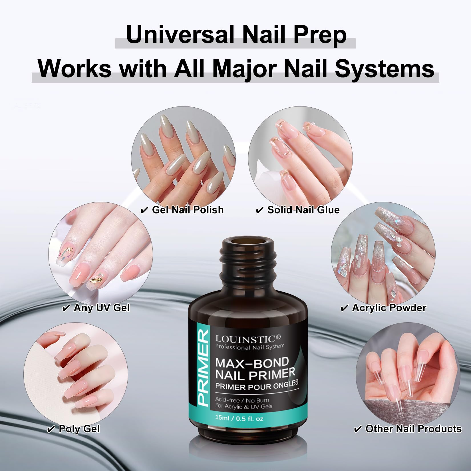 LOUINSTIC primer uñas adhesión profesional para un acabado duradero.