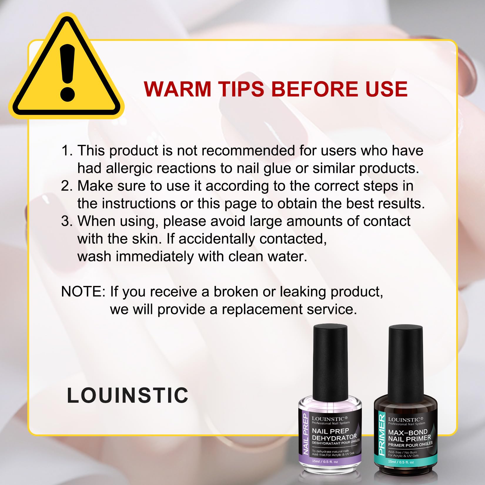 LOUINSTIC primer uñas aplicación fina para resultados limpios.