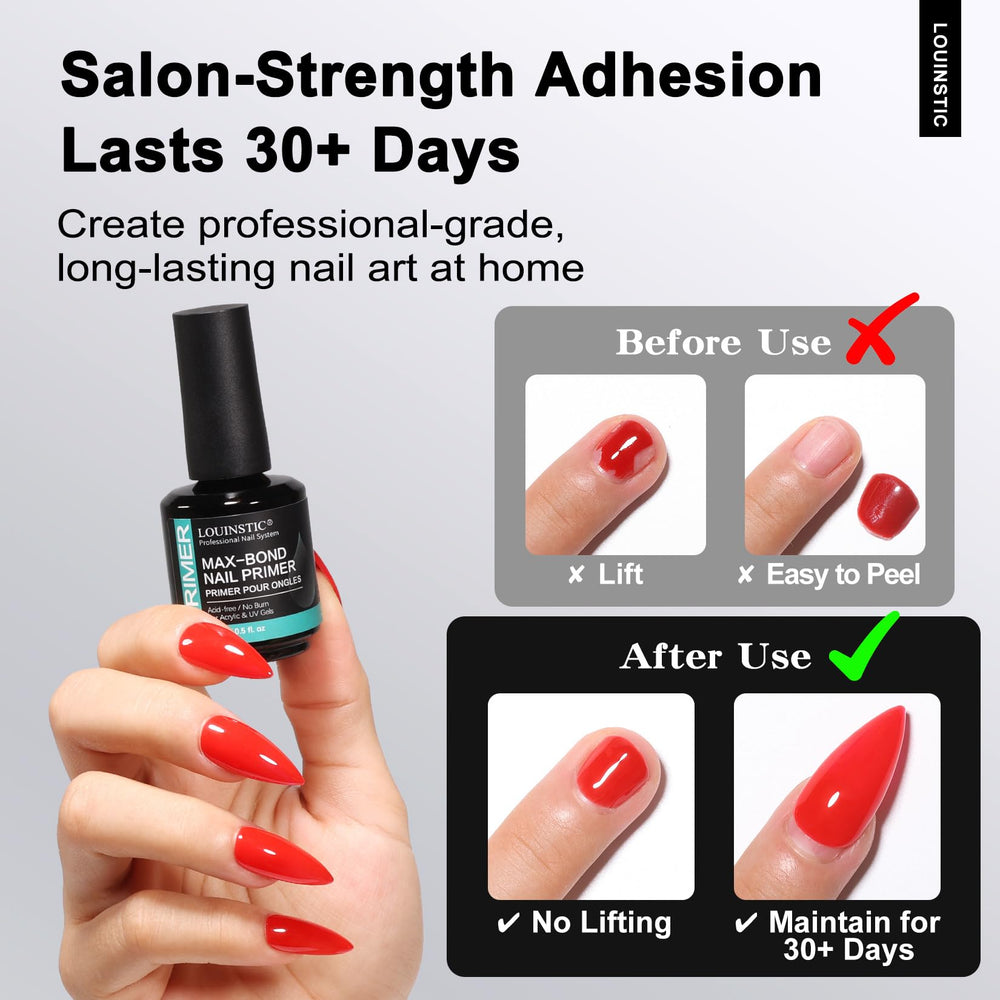 LOUINSTIC primer uñas secado rápido en 15 segundos para mayor eficiencia.