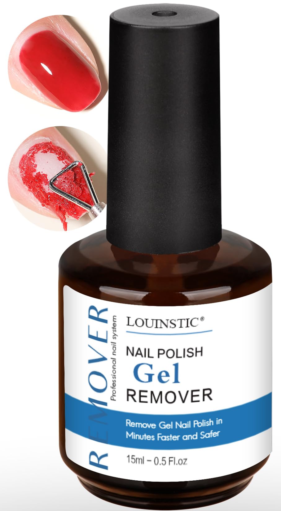 LOUINSTIC Gel Nail Remover en botella compacta, fácil de llevar en viaje.