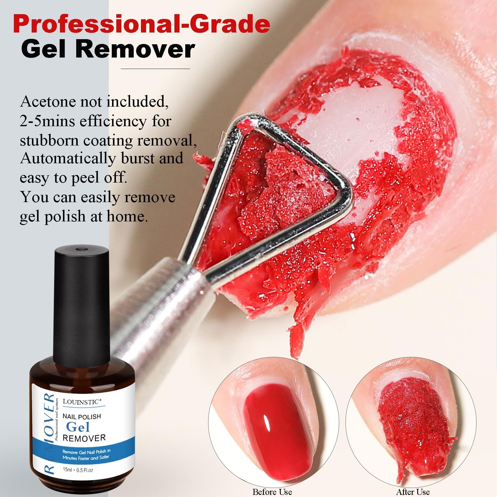 LOUINSTIC Gel Nail Remover funciona con varios geles, útil para casa o estudio.