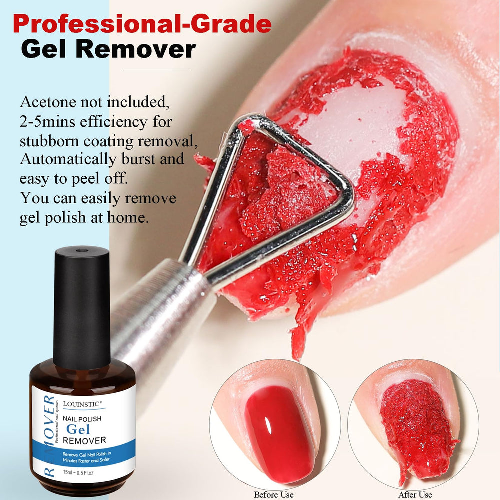 Scraper tool shown aiding gentle gel polish removal