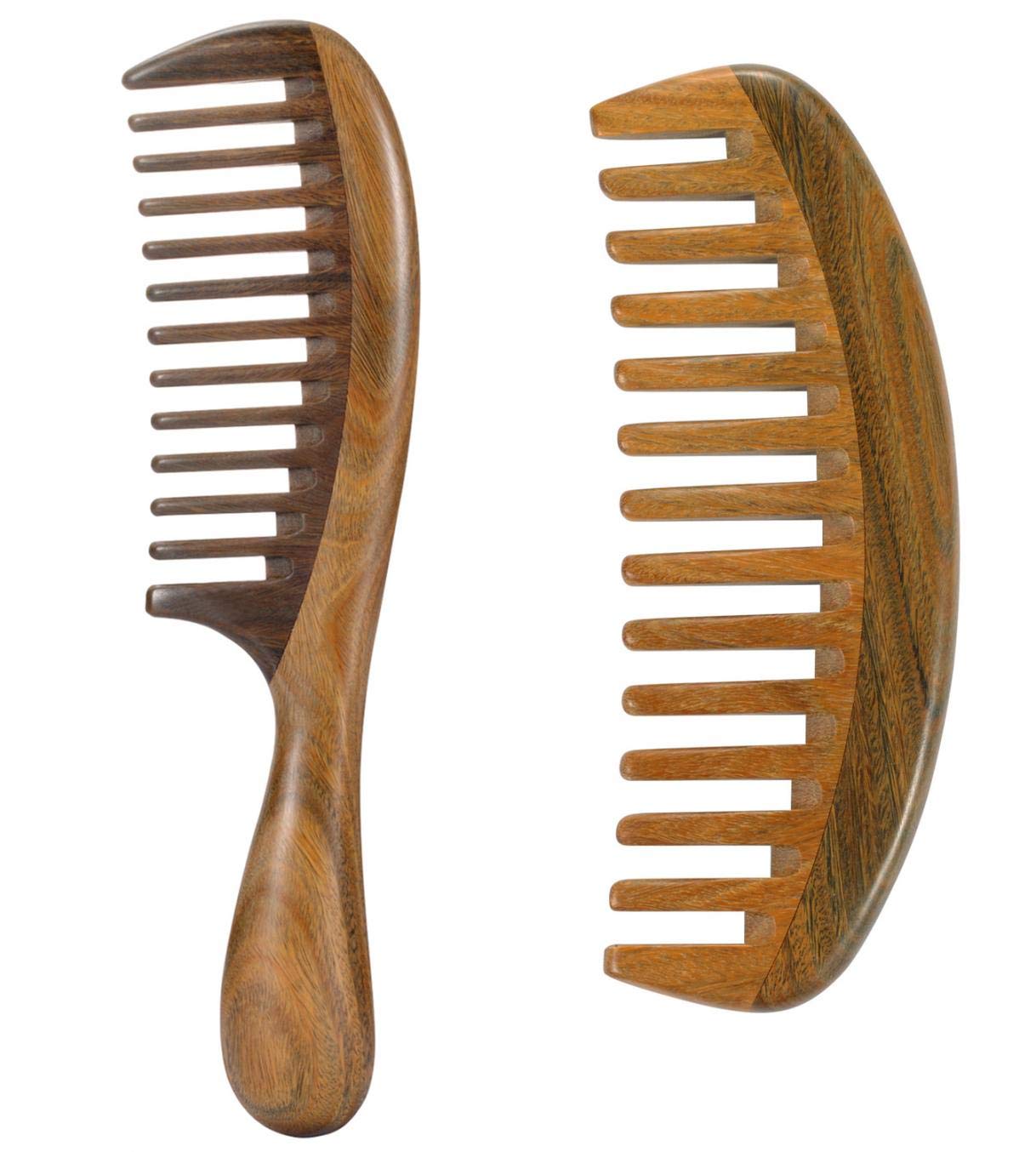 Peine Louise Maelys con mango de madera de sándalo, para cabello rizado y manejo cómodo.