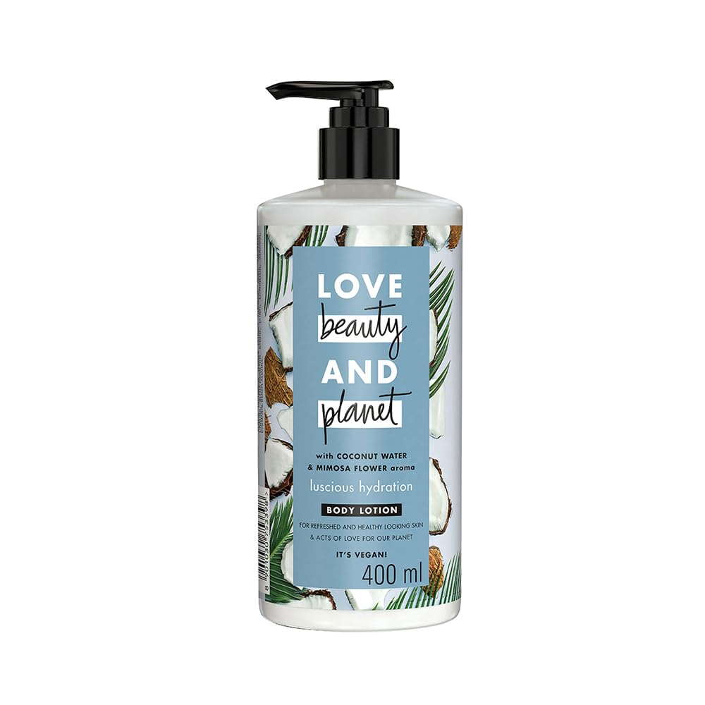Loción corporal Love Beauty And Planet en botella, hidratación duradera para piel suave