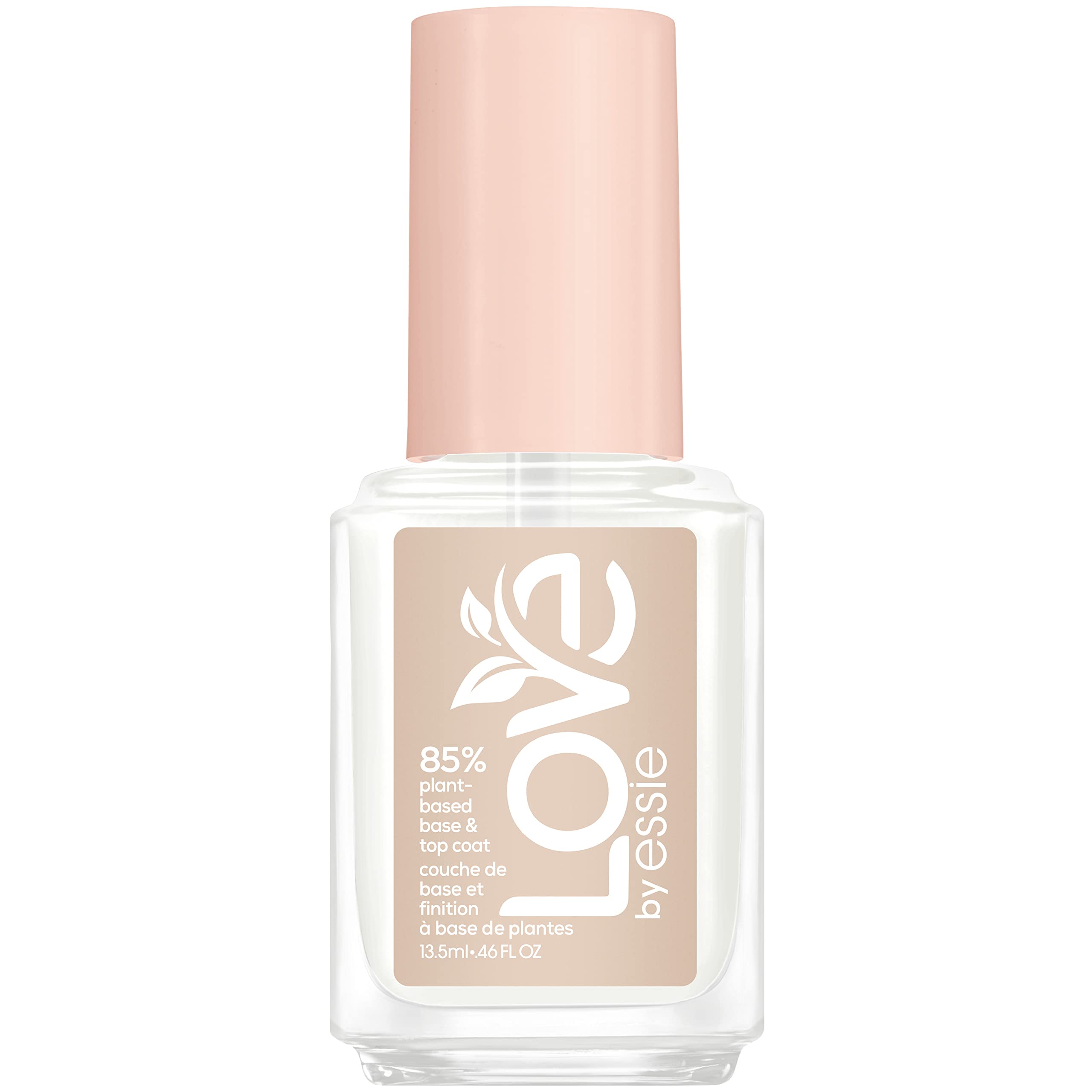 LOVE by essie: botella ligera y sostenible lista para base y top coat con brillo duradero.
