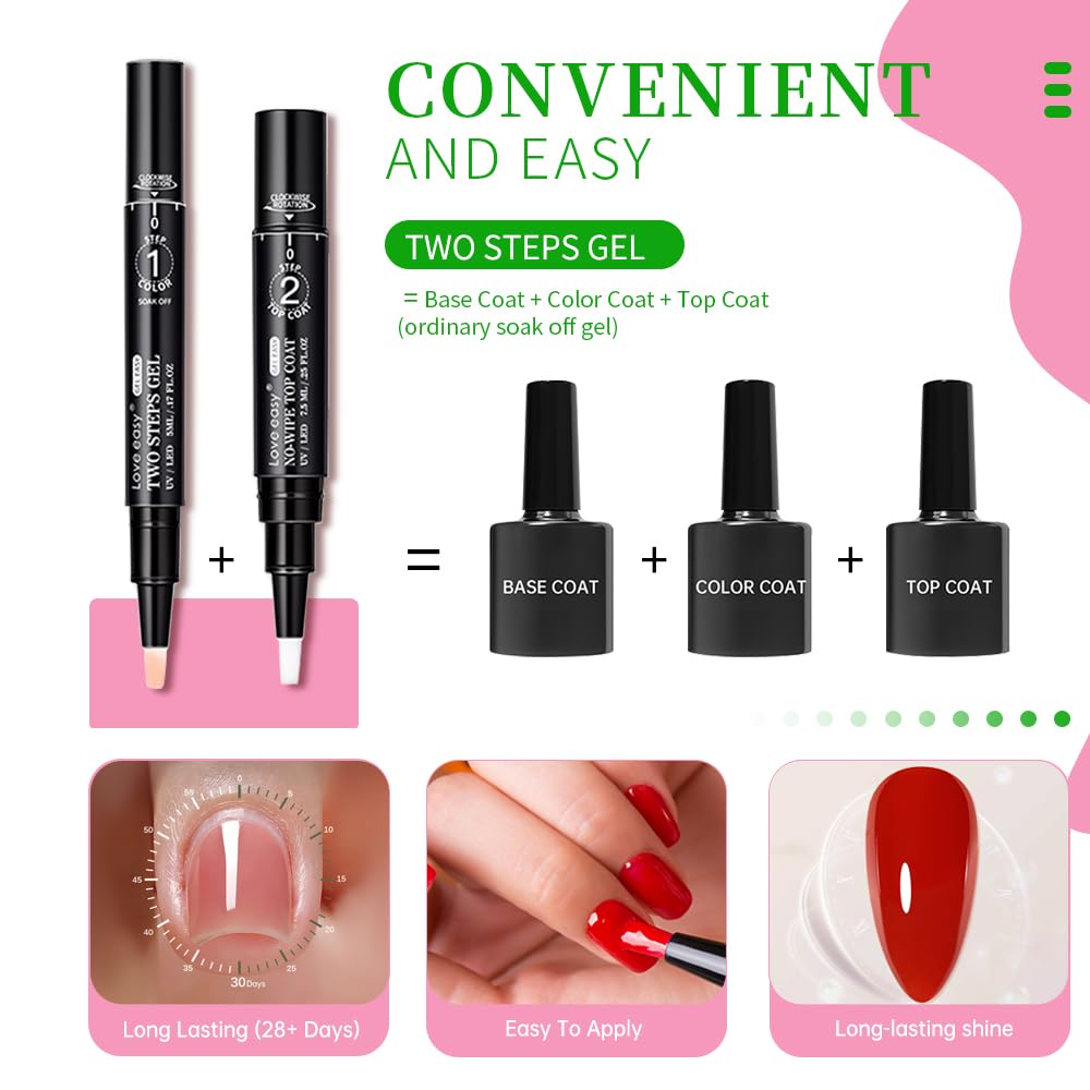 Love easy Hema Free Gel Nail Polish Pen Set cobertura 2 capas para mayor opacidad