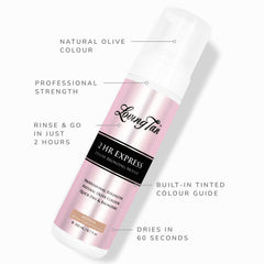 Loving Tan 2HR Express Mousse guía de color precisa para un acabado parejo.