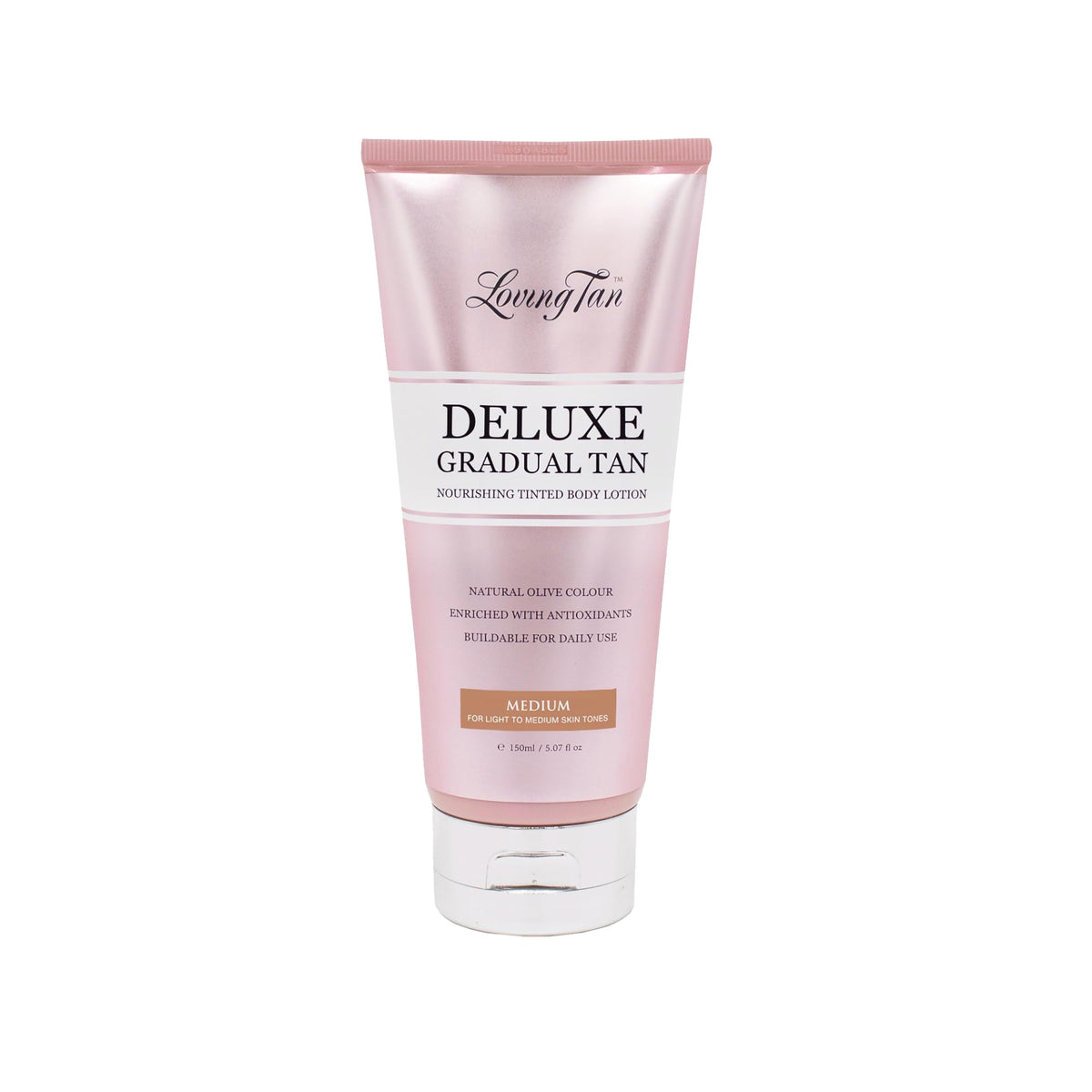 Loving Tan Deluxe Gradual Tan Lotion, botella visible, tono natural progresivo.