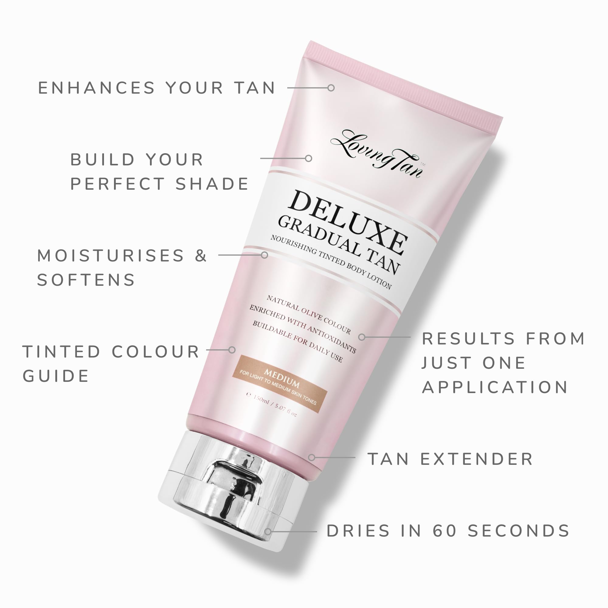 Envase de la loción de Loving Tan, lista para uso diario.