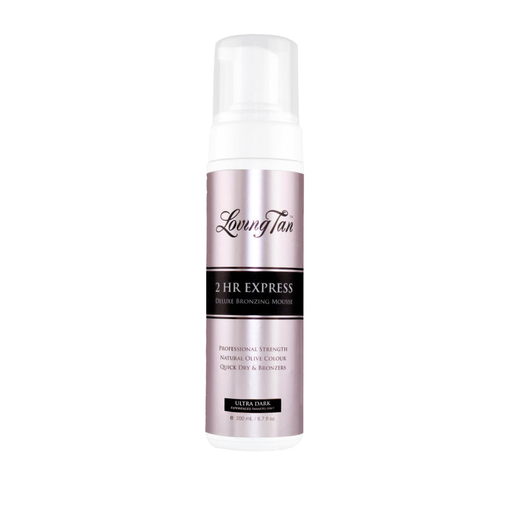 Loving Tan Mousse Exprés secado rápido para bronceado inmediato sin manchas.