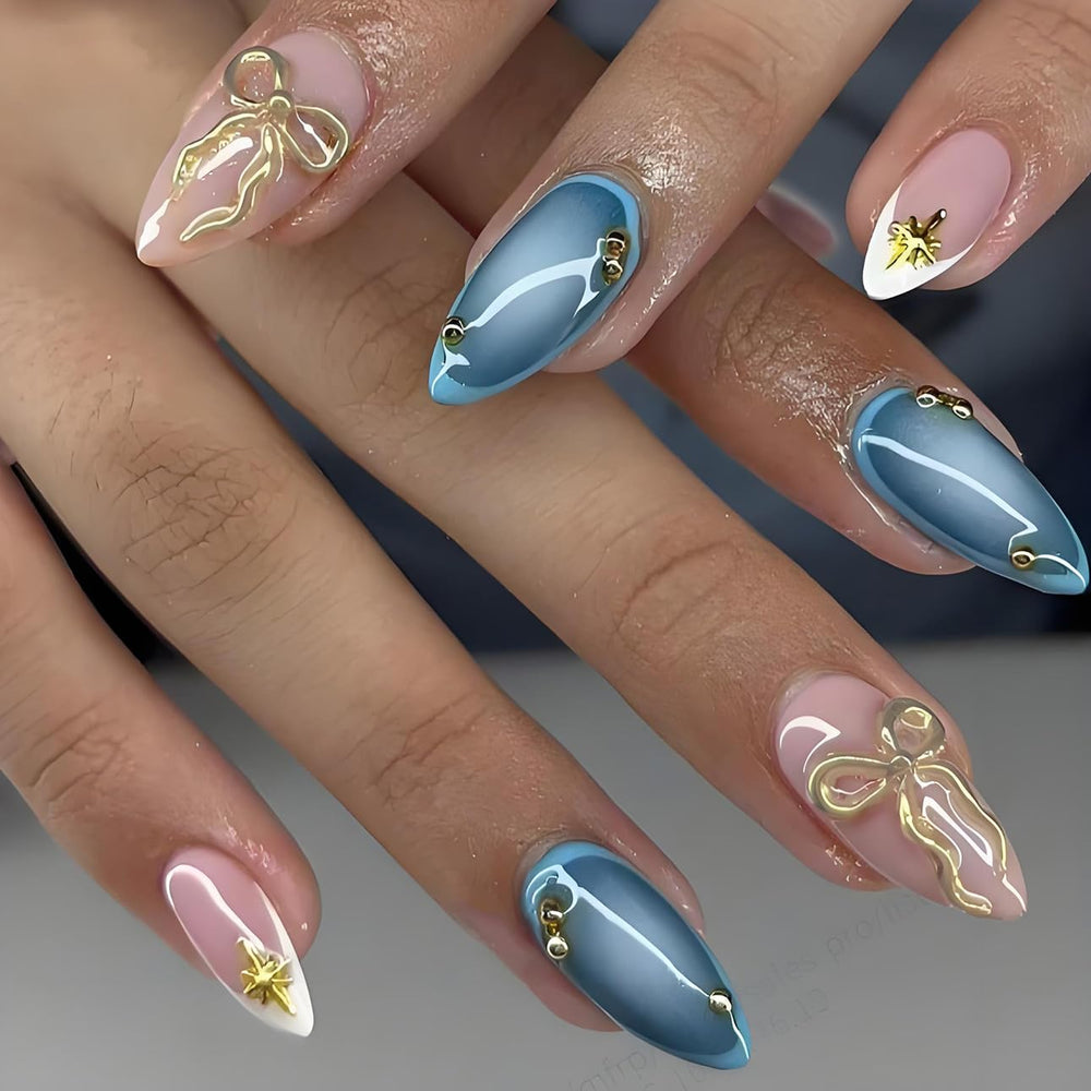 Diseño Frances azul en uñas LPOODDNU para un estilo moderno y pulido