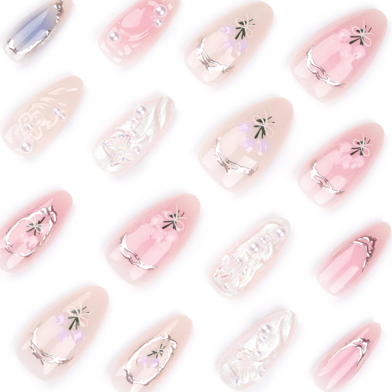 Uñas postizas LPOODDNU en almendra media rosa, acabado suave.