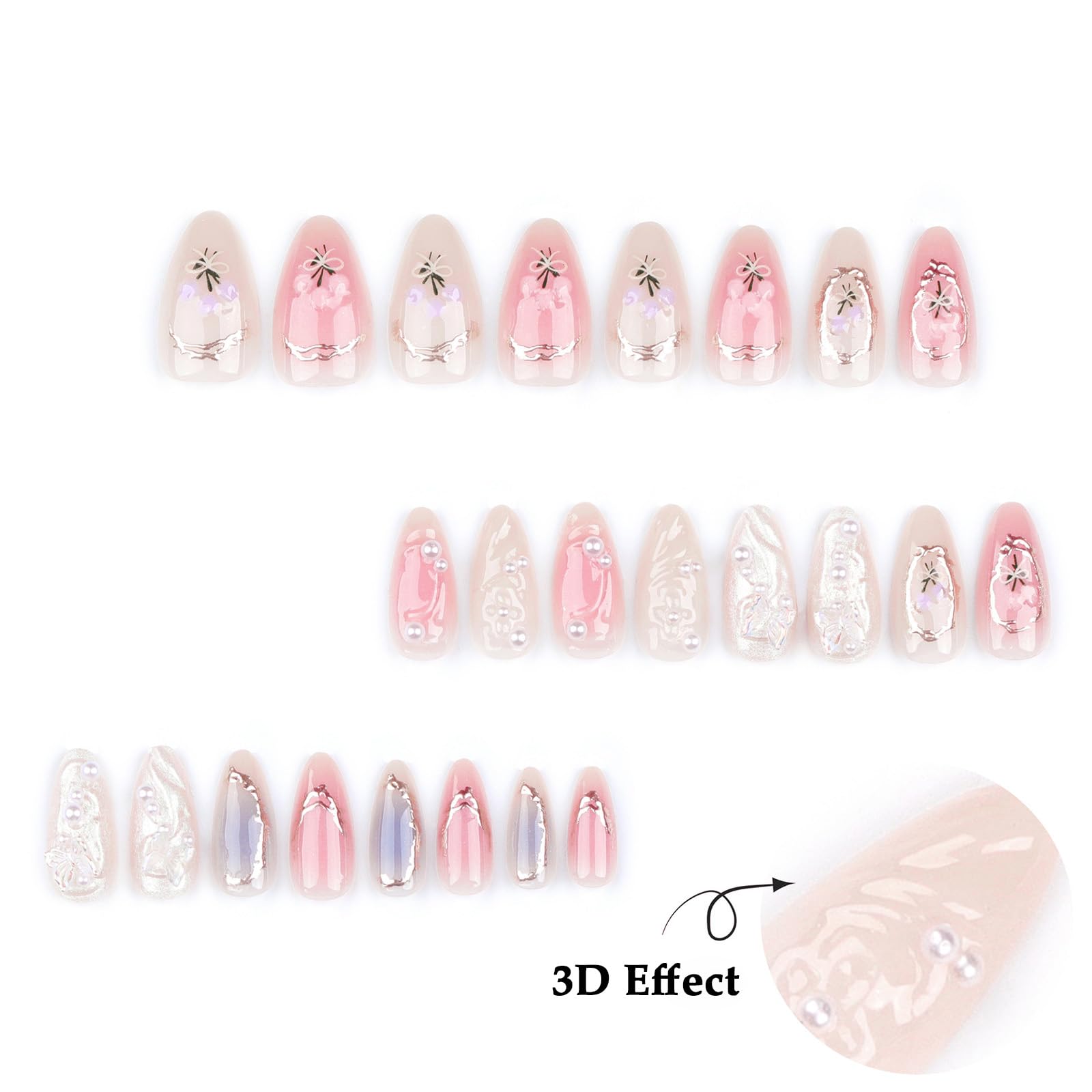 Uñas postizas LPOODDNU en rosa con dijes, ideal para estilos divertidos.