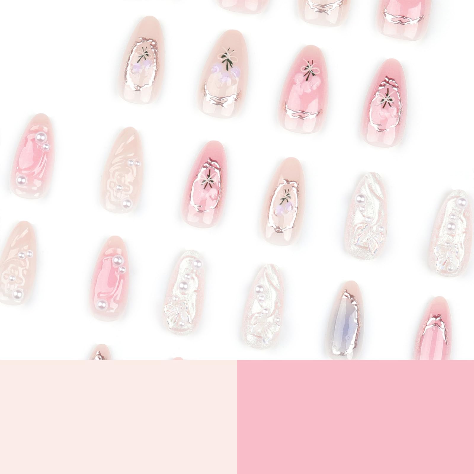 Uñas postizas LPOODDNU rosa con brillos, efecto glamoroso.