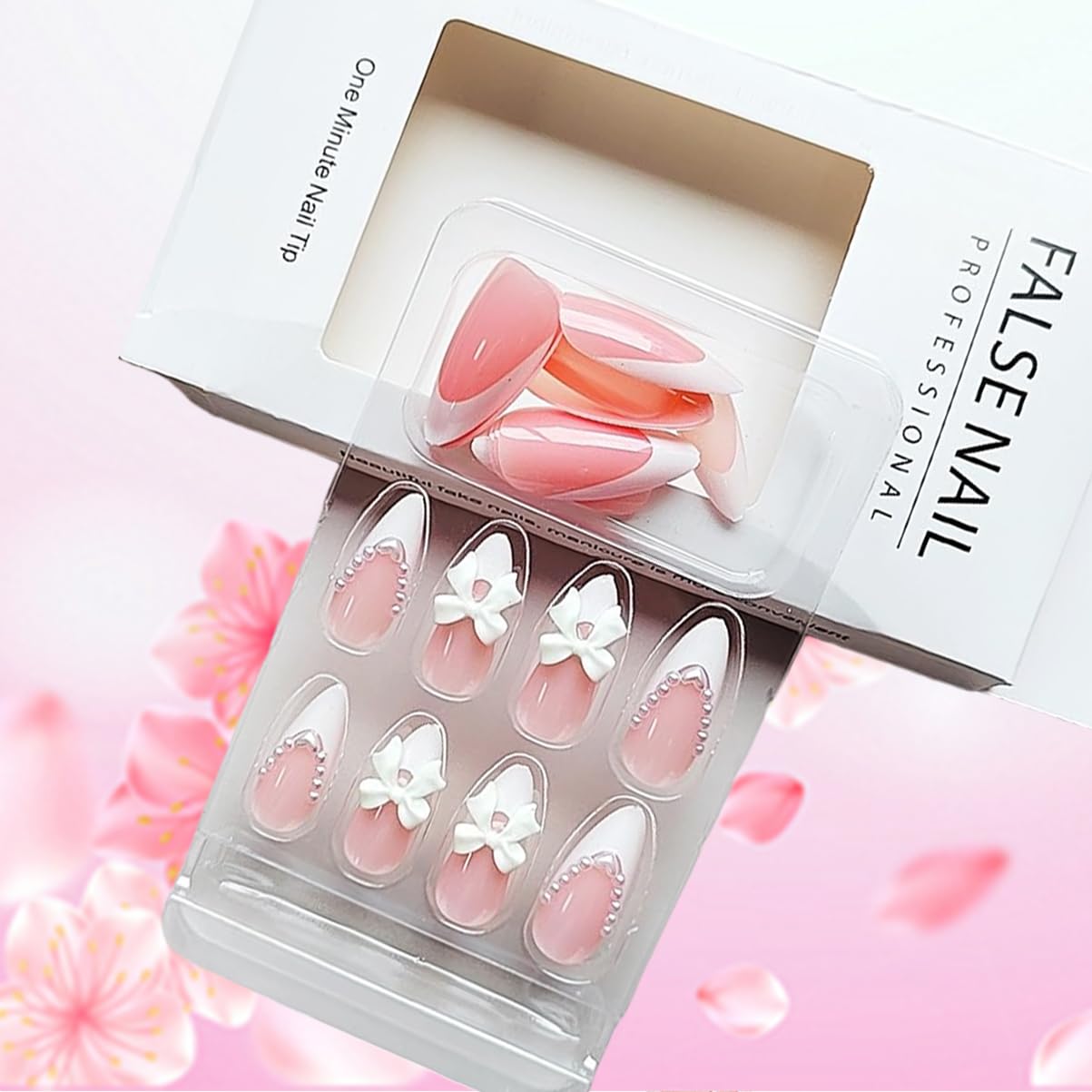 LRKNNO 24 uñas con diseño de lazo para un estilo femenino.