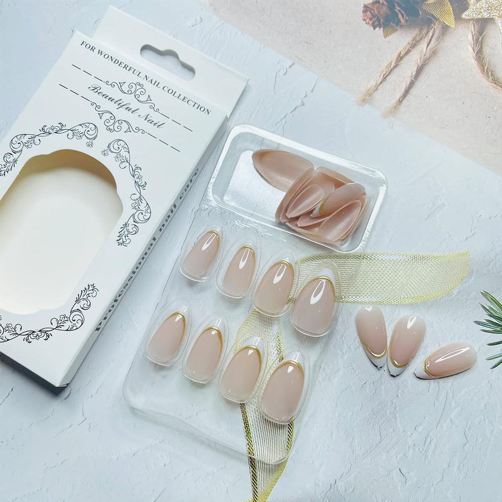 LRKNNO detalle de acabado brillo con borde dorado para realzar las uñas