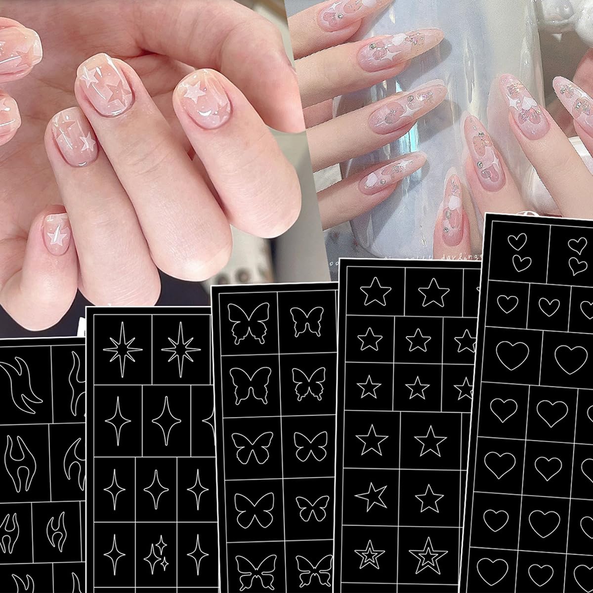 LRKNNO plantillas para uñas mariposa y estrella para un arte vibrante
