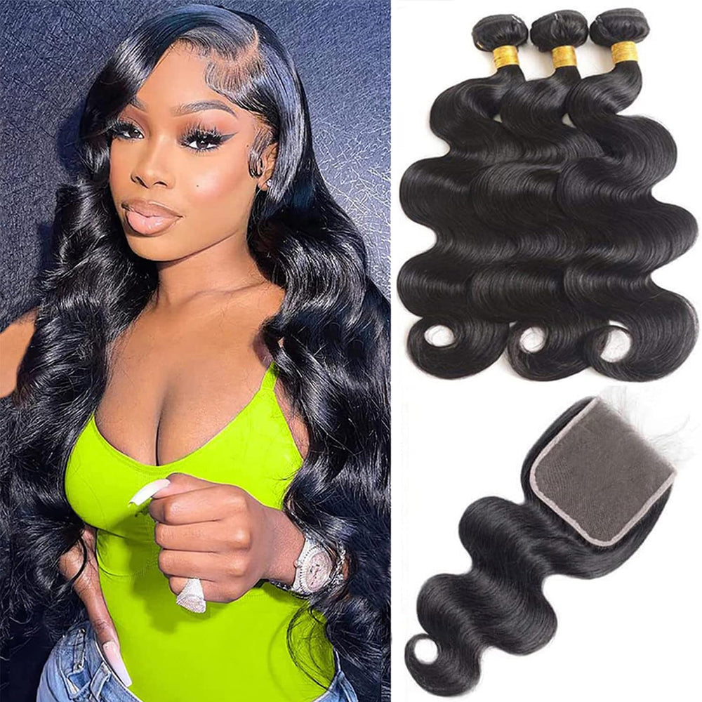 LUCASHA: paquetes de cabello brasileño onda corporal con cierre 18-22 pulgadas para un look voluminoso.