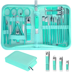 Luck Around set de manicura 26 piezas en estuche turquesa, ideal para viaje y hogar.