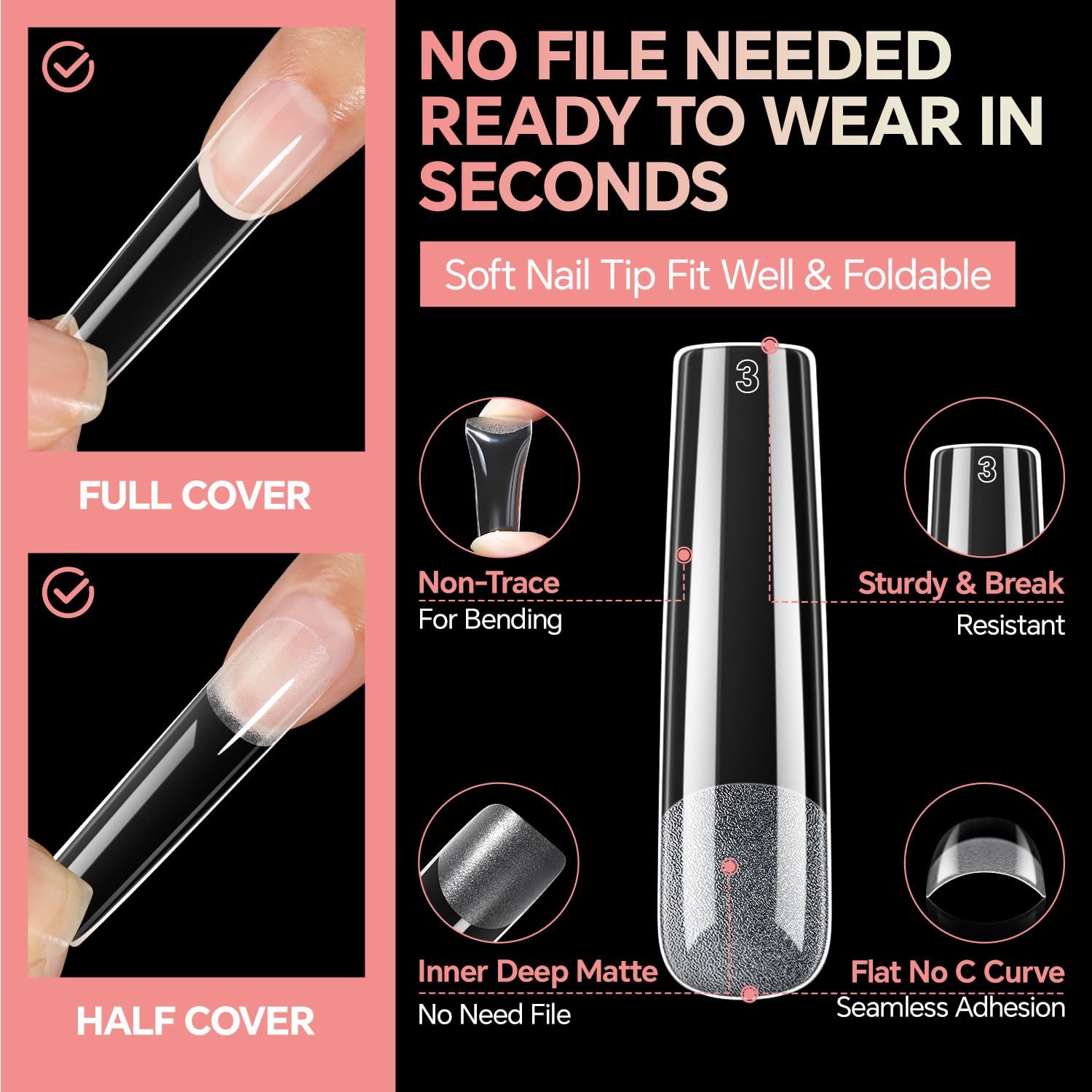 Luckyfairy Uñas Tip adhesión duradera para extensiones.