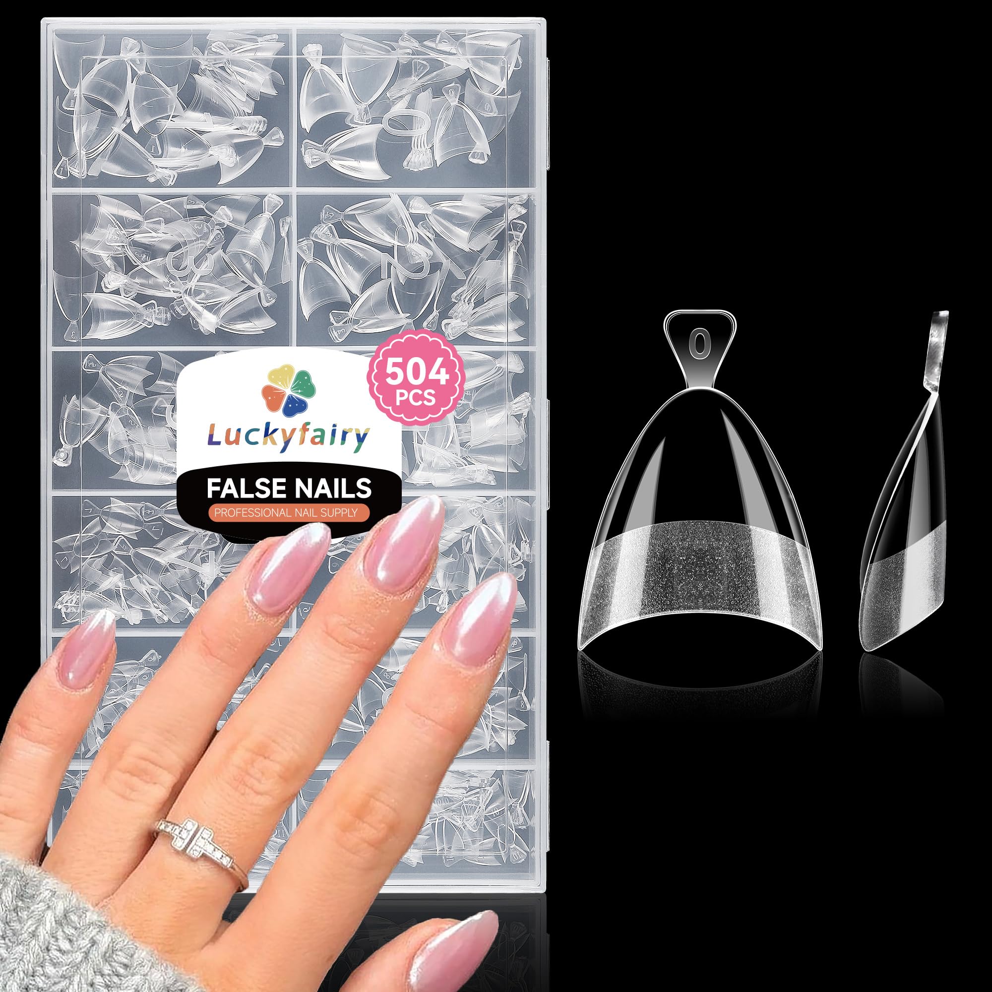 Luckyfairy Puntas Almendra 504 piezas para manicura duradera en casa