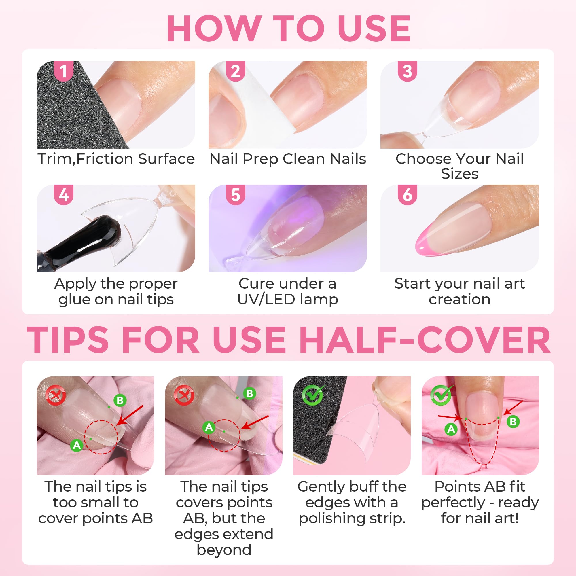 Luckyfairy Puntas Almendra uso en casa o salón versatilidad para manicura
