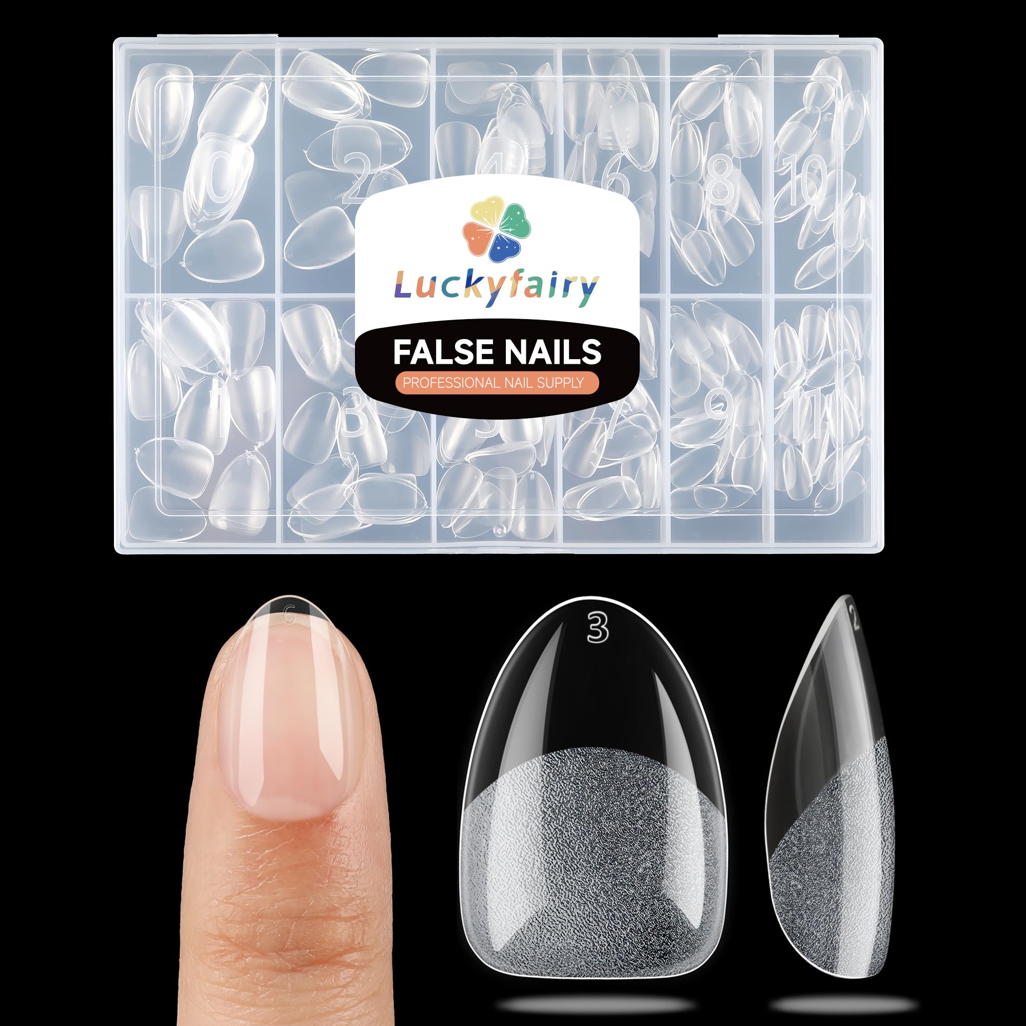 Luckyfairy tips uñas almendra extra cortas, lista para extensión.