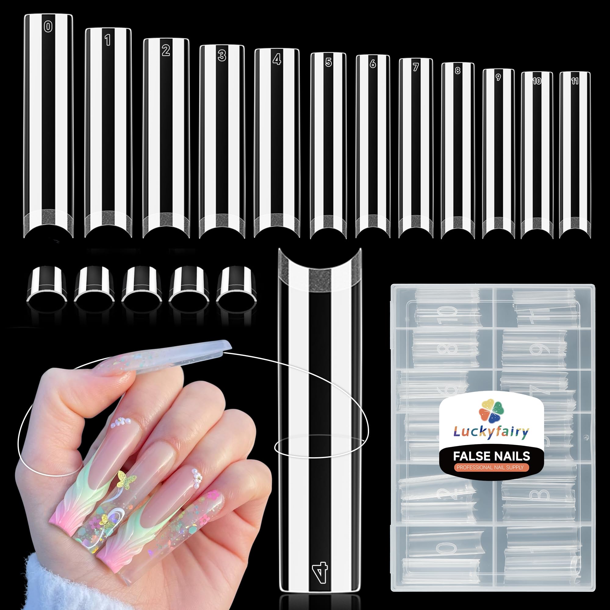 Luckyfairy tips cuadrados, 120 piezas, versatilidad para crear diferentes longitudes.