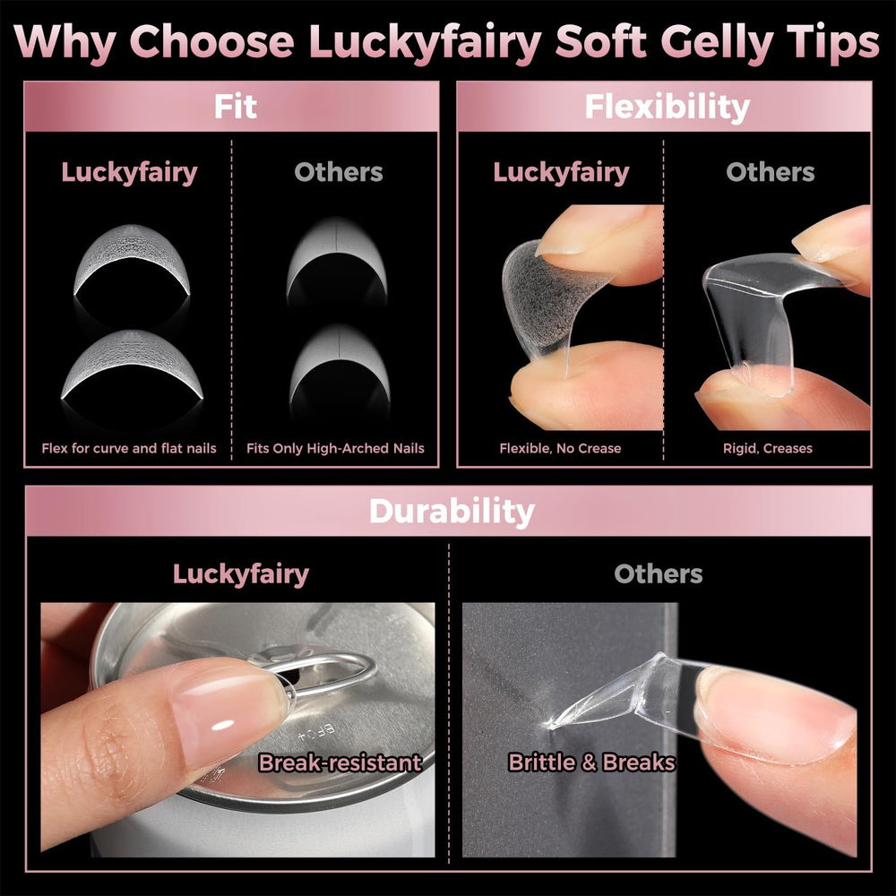 Luckyfairy tips uñas extension, adherion fuerte con pegamento Luckyfairy.