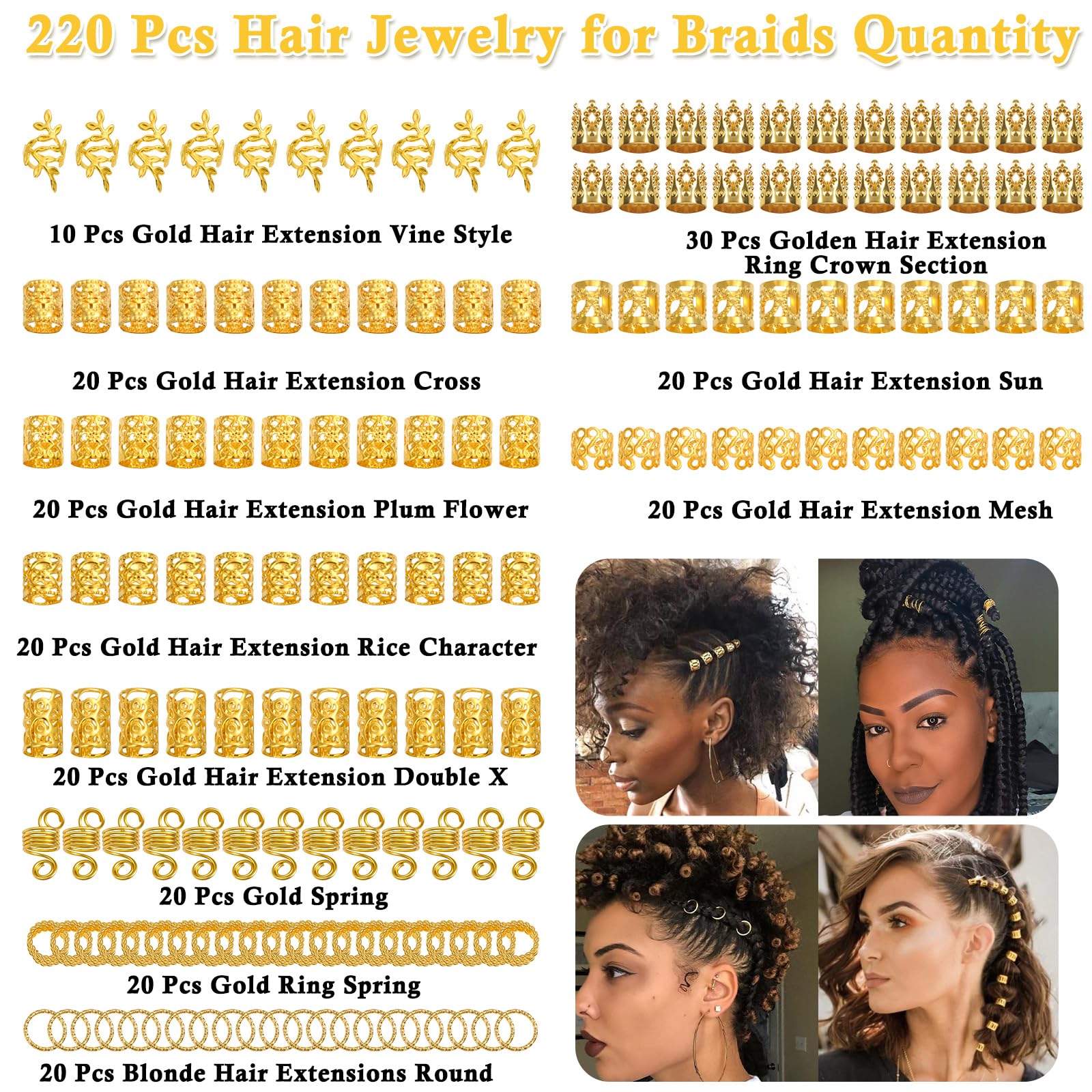 Lucomb aros dorados para dreadlocks, realzan el estilo con brillo dorado