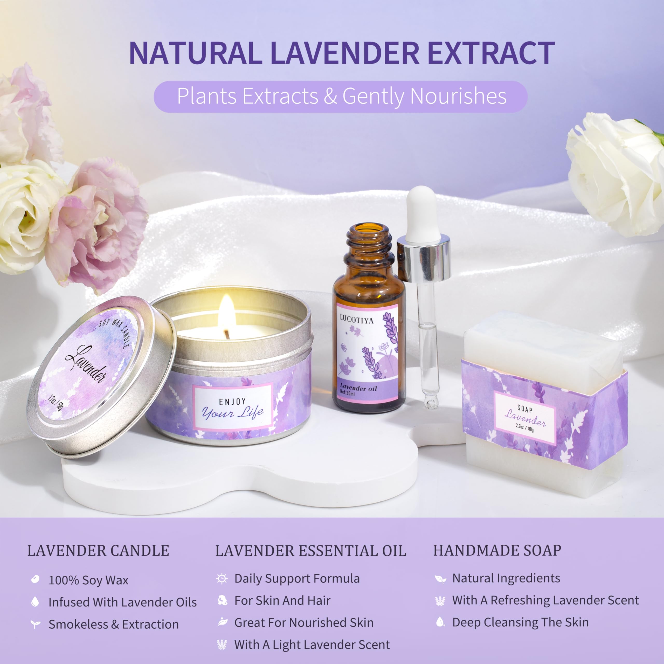 LUCOTIYA Vela de lavanda para iluminación y aroma calmante