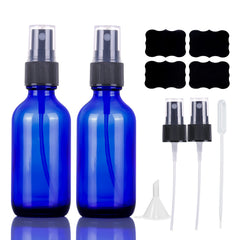 LUFEVRM botella de vidrio azul de 2 oz con atomizador, ideal para cosméticos.