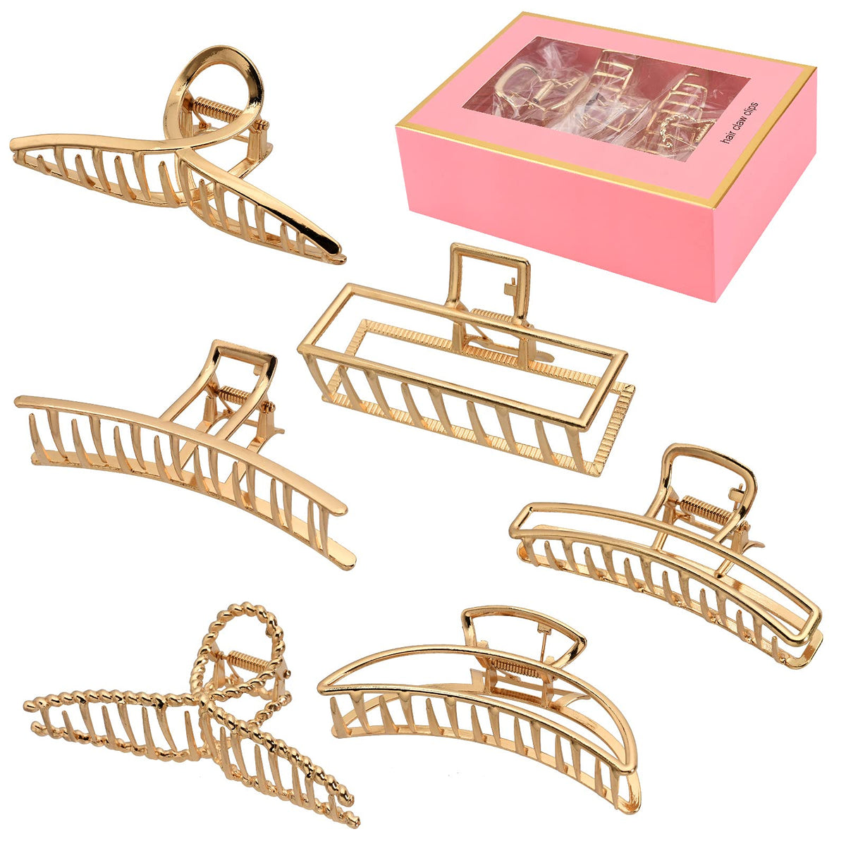 LUKACY clip pelo metal grande 4 pulgadas dorado, agarre firme para cabello grueso.