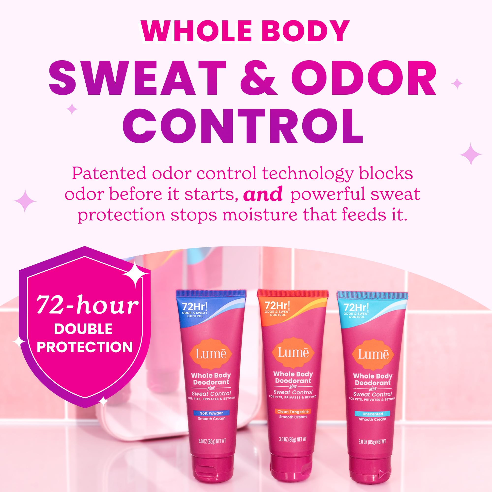 Lume control de olor y sudor 72 horas para áreas difíciles.